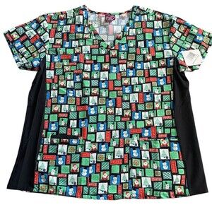 Divine Scrubs by JDM Women's Christmas Scrub Top Size 2X- Santa & Snowman
